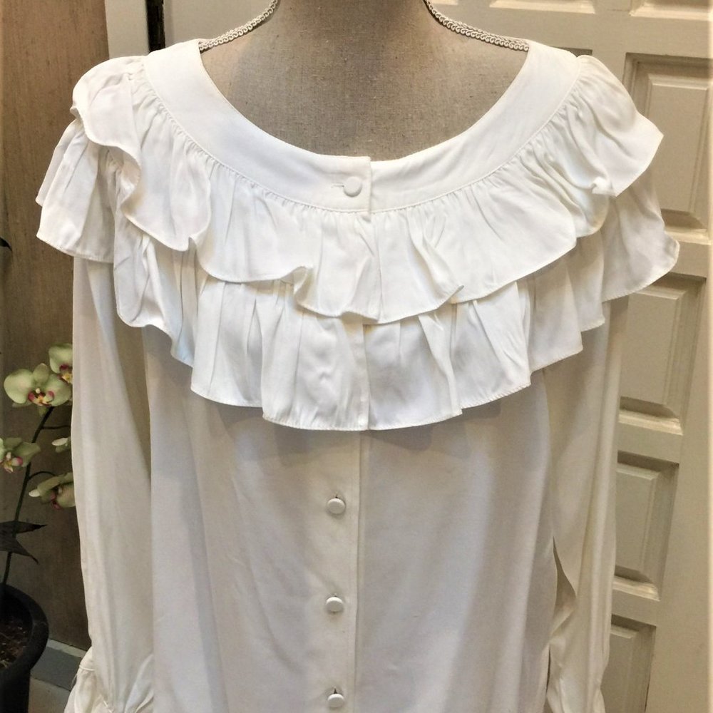 Romantic Ruffled Cream Blouse-Small--New w.Tags